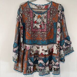Johnny Was 100% silk Tunic top floral size S